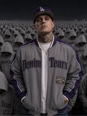 Denim Tears University Grey & Purple Varsity Jacket with Denim Tears Branding